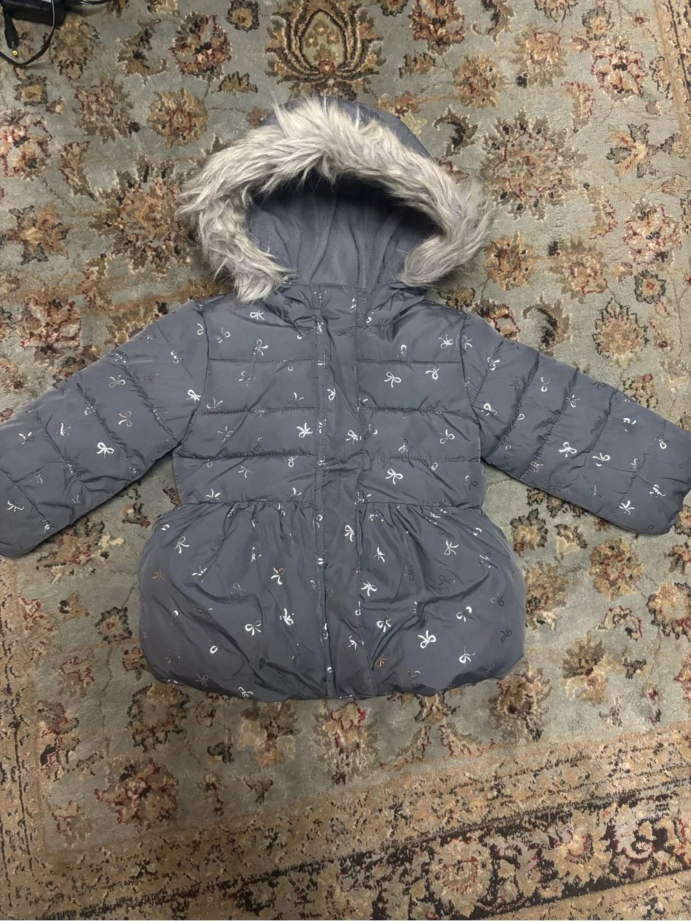 The Children's Place Girls Charcoal Gray Puffer Coat with Fleece Lining